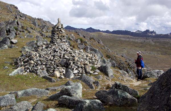 Giant cairn at top of pass