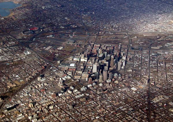 Denver downtown from air