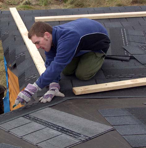 Steve cutting tiles