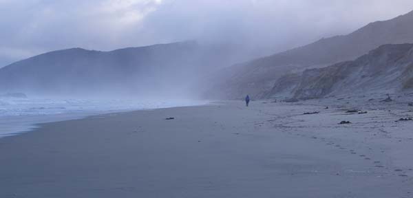 Mason Bay beach: Andy and footprints