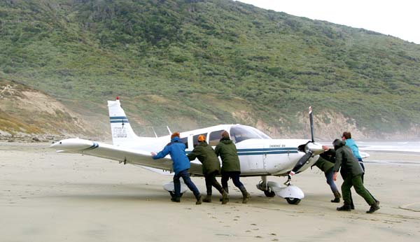 Pushing plane into place