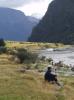 Hiker enjoying river