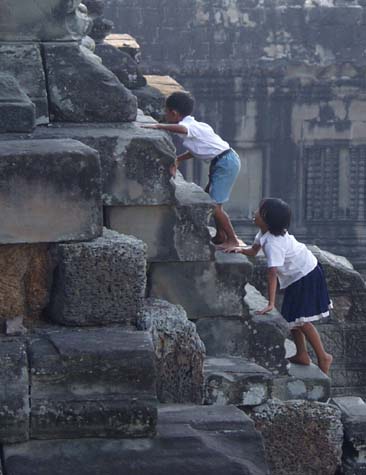 Children 70 ft up Angkor Wat