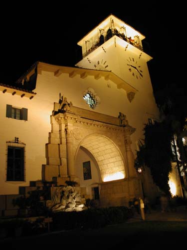 Santa Barbara courthouse at night