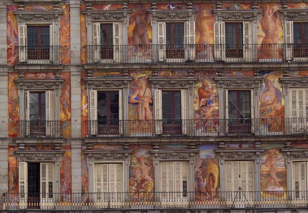 Painted building in Plaza Mayor, Madrid