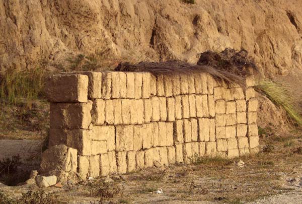 Mud bricks cut from the hill Mud bricks cut from the hill