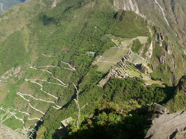 Aerial view of routes into Machu Picchu Aerial view of routes into Machu Picchu