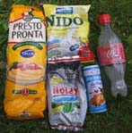 Image of breakfast and dinner showing Polenta, powdered milk, dried cheese, salt and grape oil Image of breakfast and dinner showing Polenta, powdered milk, dried cheese, salt and grape oil