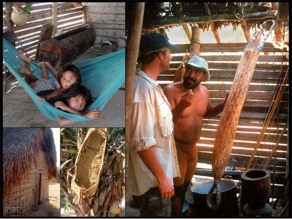 Hammock bed, Traditional housing of venezuela, traditional woven backpack, manioc tube.