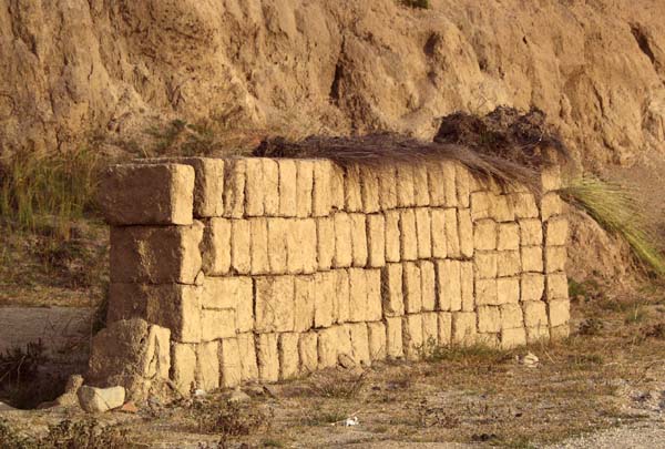 Mud bricks cut from the hill