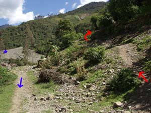 Junction details with arrows for the path after Yupanca