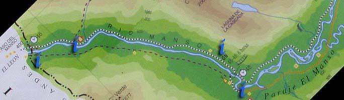 Map of the route from the waterfall to the Argentina-Chile border, all image map links are available from the textual links on this page