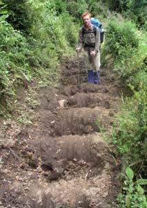The ruts caused by horses on the path