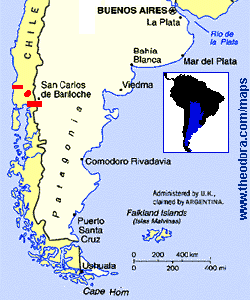 Location of hiking routes in Patagonia, Chile